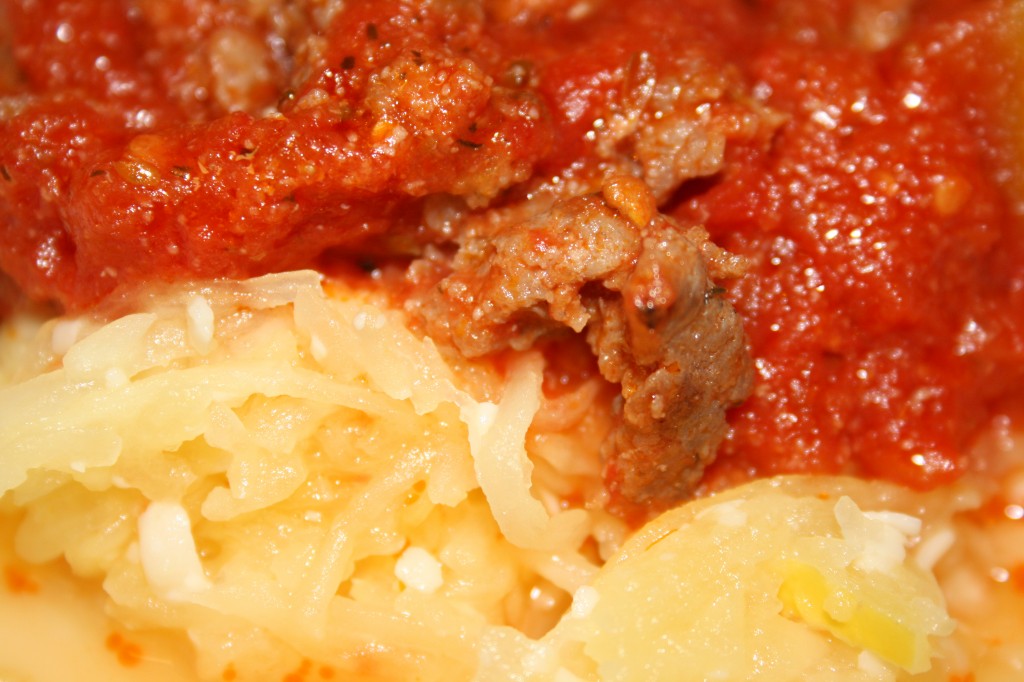 spaghetti squash and red meat sauce